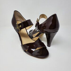 AK Anne Klein Magussiee Heel Sandal Buckle Closure Patent Leather (WS038)